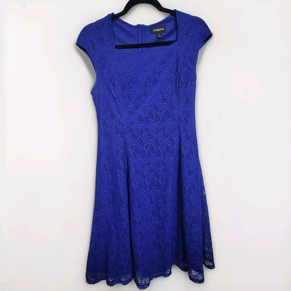 Liz Claiborne Blue Short Cap Sleeve Crochet Lace Dress Women's Size 6
